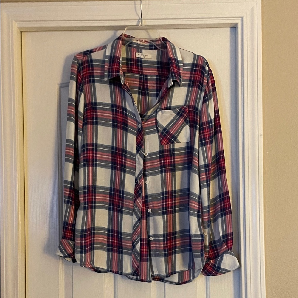 Beach lunch lounge women’s Plaid Button-Up Shirt size L - Picture 3 of 4